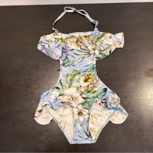 Calzedonia Baby Sea Trikini Swimsuit Floral Palm Print Bikini Bathing Suit Blue - Picture 2 of 6